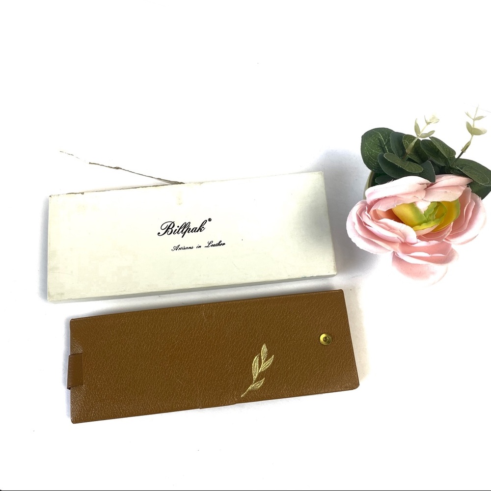 NWT Vintage Billpak Brown Leather Wallet Gold Leaf